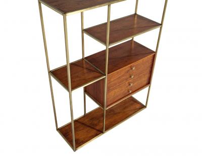 Paul McCobb Mid Century Modern Walnut and Brass Bookcase Etagere by Paul McCobb