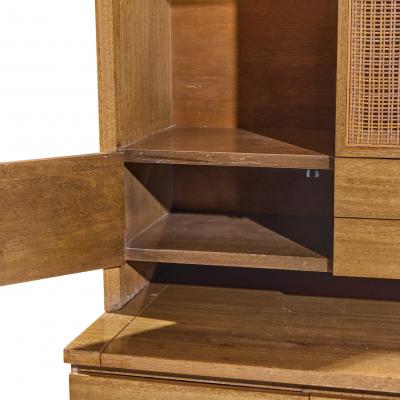 Paul McCobb Paul McCobb Connoisseur Collection Bleached Mahogany Cane Secretary Bar Cabinet