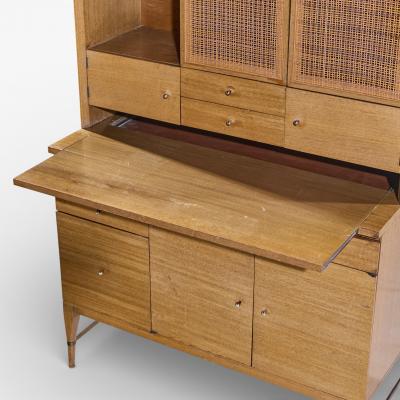 Paul McCobb Paul McCobb Connoisseur Collection Bleached Mahogany Cane Secretary Bar Cabinet