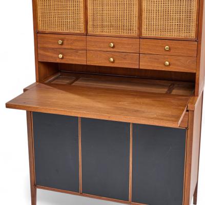 Paul McCobb Paul McCobb Connoisseur Collection Mahogany and Cane Secretary Bar Cabinet