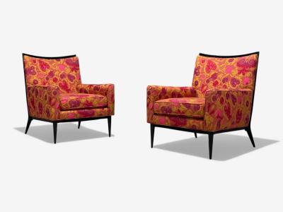 Paul McCobb Paul McCobb Ebonized Wood Fabric Lounge Chairs USA 1950s