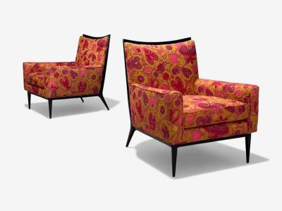 Paul McCobb Paul McCobb Ebonized Wood Fabric Lounge Chairs USA 1950s