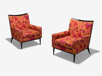 Paul McCobb Paul McCobb Ebonized Wood Fabric Lounge Chairs USA 1950s