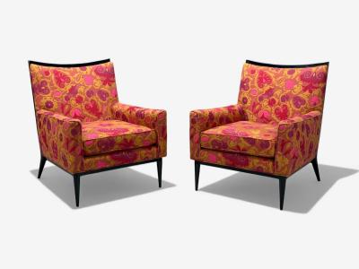 Paul McCobb Paul McCobb Ebonized Wood Fabric Lounge Chairs USA 1950s