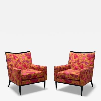 Paul McCobb Paul McCobb Ebonized Wood Fabric Lounge Chairs USA 1950s