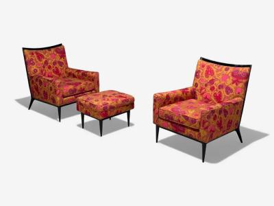 Paul McCobb Paul McCobb Ebonized Wood Fabric Ottoman USA 1950s