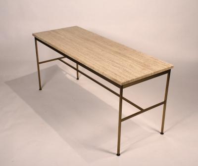 Paul McCobb Paul McCobb Irwin Collection Brass and Travertine Sofa Table