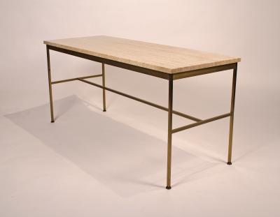 Paul McCobb Paul McCobb Irwin Collection Brass and Travertine Sofa Table