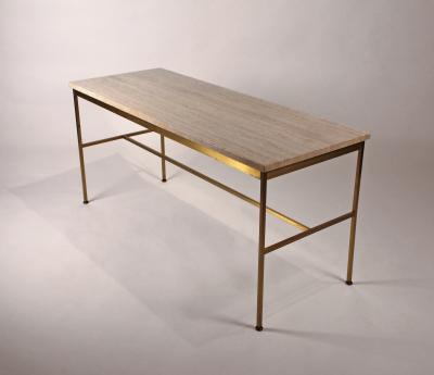 Paul McCobb Paul McCobb Irwin Collection Brass and Travertine Sofa Table