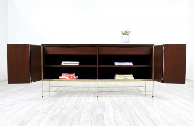Paul McCobb Paul McCobb Irwin Collection Credenza Travertine Stone Top Brass Accents