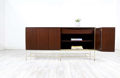 Paul McCobb Paul McCobb Irwin Collection Credenza Travertine Stone Top Brass Accents