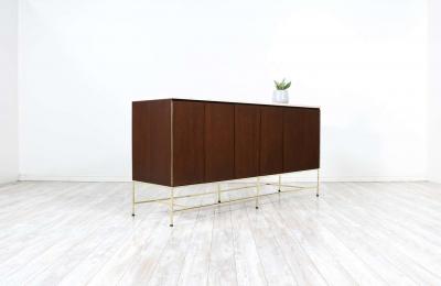 Paul McCobb Paul McCobb Irwin Collection Credenza Travertine Stone Top Brass Accents