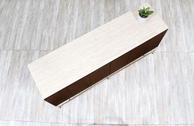 Paul McCobb Paul McCobb Irwin Collection Credenza Travertine Stone Top Brass Accents