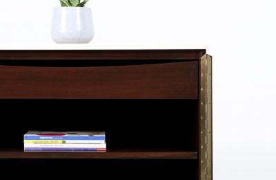 Paul McCobb Paul McCobb Irwin Collection Credenza Travertine Stone Top Brass Accents