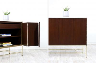 Paul McCobb Paul McCobb Irwin Collection Credenza Travertine Stone Top Brass Accents