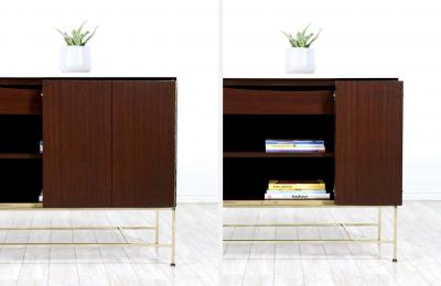 Paul McCobb Paul McCobb Irwin Collection Credenza Travertine Stone Top Brass Accents