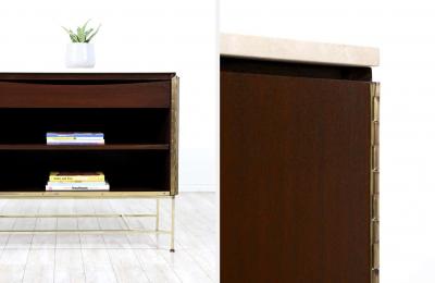 Paul McCobb Paul McCobb Irwin Collection Credenza Travertine Stone Top Brass Accents