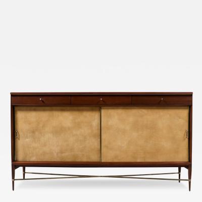 Paul McCobb Paul McCobb Irwin Collection Credenza with Leather Doors Brass Accents
