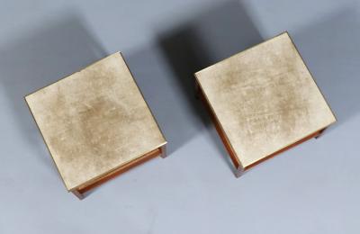 Paul McCobb Paul McCobb Leather Top Side Tables w Cane Shelves for Calvin Furniture