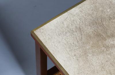 Paul McCobb Paul McCobb Leather Top Side Tables w Cane Shelves for Calvin Furniture