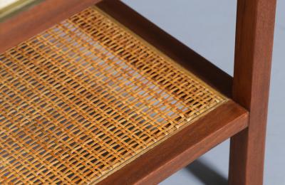 Paul McCobb Paul McCobb Leather Top Side Tables w Cane Shelves for Calvin Furniture