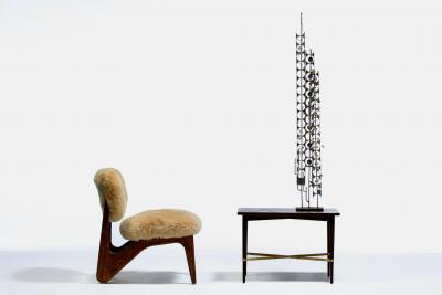 Paul McCobb Paul McCobb Mahogany Side Table with Brass X Cross Stretcher c 1950s