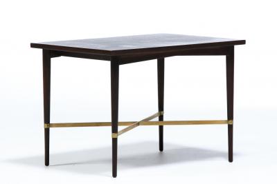 Paul McCobb Paul McCobb Mahogany Side Table with Brass X Cross Stretcher c 1950s
