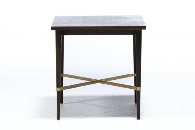 Paul McCobb Paul McCobb Mahogany Side Table with Brass X Cross Stretcher c 1950s