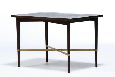 Paul McCobb Paul McCobb Mahogany Side Table with Brass X Cross Stretcher c 1950s