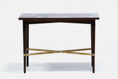 Paul McCobb Paul McCobb Mahogany Side Table with Brass X Cross Stretcher c 1950s