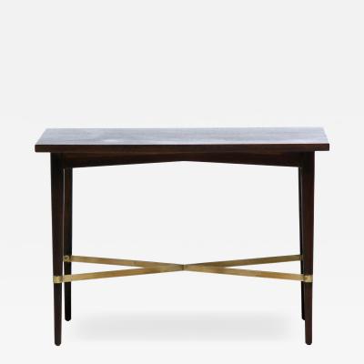 Paul McCobb Paul McCobb Mahogany Side Table with Brass X Cross Stretcher c 1950s