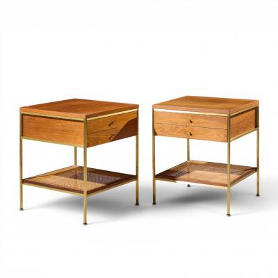Paul McCobb Paul McCobb Model 8714 Mid Century Mahogany Brass and Cane Nightstands Pair