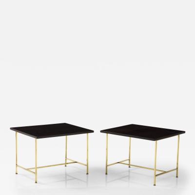 Paul McCobb Paul McCobb Pair of Dark Brown Mid Century Modern Tables With Brass Bases