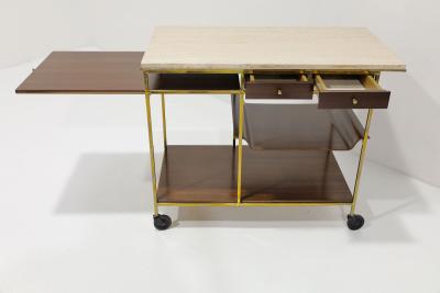 Paul McCobb Paul McCobb Travertine Mahogany and Brass Bar Cart