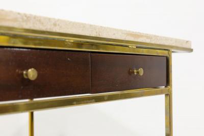 Paul McCobb Paul McCobb Travertine Mahogany and Brass Bar Cart