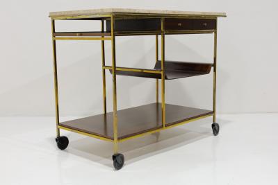 Paul McCobb Paul McCobb Travertine Mahogany and Brass Bar Cart