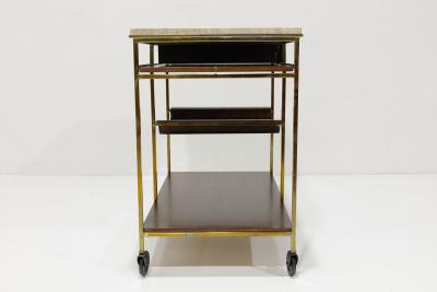 Paul McCobb Paul McCobb Travertine Mahogany and Brass Bar Cart