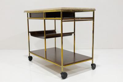 Paul McCobb Paul McCobb Travertine Mahogany and Brass Bar Cart