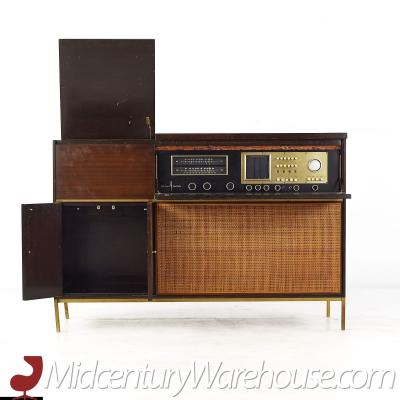Paul McCobb Paul McCobb for Bell and Howell Mid Century Cane and Brass Stereo Console