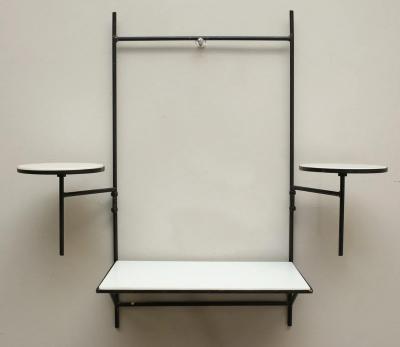 Paul McCobb Paul McCobb for Bryce Originals Mirror and Shelf Wrought Iron Milk Glass 1950s
