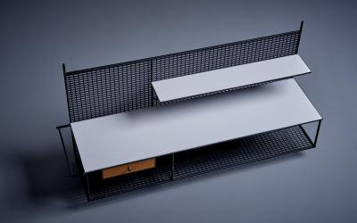 Paul McCobb Paul McCobb for Bryce Wall mounted Shelf with drawer in Wood Glass and Metal