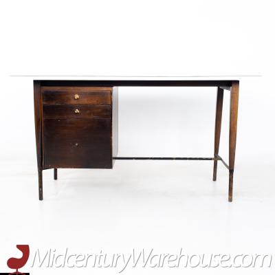 Paul McCobb Paul McCobb for Calvin Ebonized Mahogany Brass and White Laminate Desk