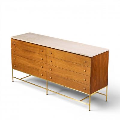 Paul McCobb Paul McCobb for Calvin Irwin Collection Mahogany Brass Travertine Double Dresser