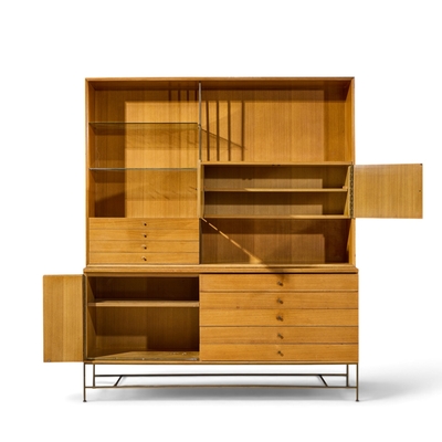 Paul McCobb Paul McCobb for Calvin Irwin Collection Mahogany and Brass Credenza and Hutch
