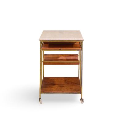 Paul McCobb Paul McCobb for Calvin Irwin Collection Travertine Brass and Mahogany Bar Cart