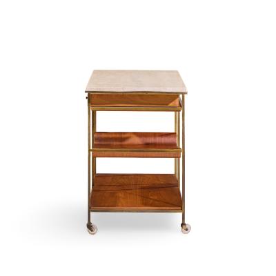 Paul McCobb Paul McCobb for Calvin Irwin Collection Travertine Brass and Mahogany Bar Cart