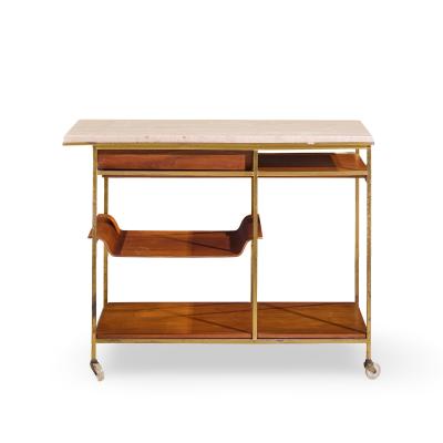 Paul McCobb Paul McCobb for Calvin Irwin Collection Travertine Brass and Mahogany Bar Cart
