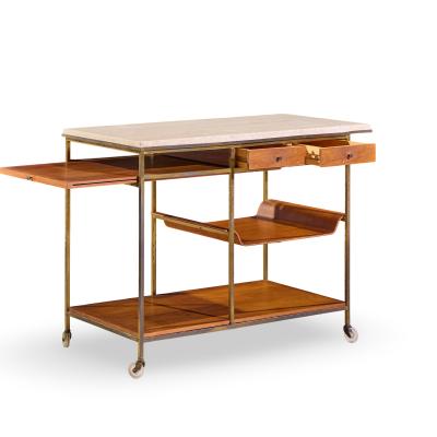 Paul McCobb Paul McCobb for Calvin Irwin Collection Travertine Brass and Mahogany Bar Cart