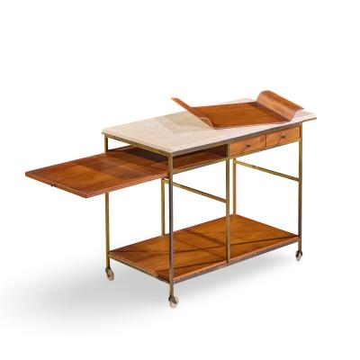 Paul McCobb Paul McCobb for Calvin Irwin Collection Travertine Brass and Mahogany Bar Cart
