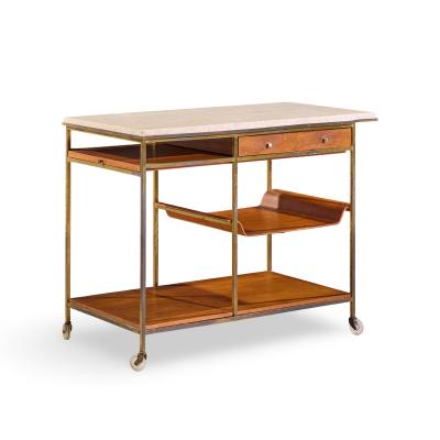 Paul McCobb Paul McCobb for Calvin Irwin Collection Travertine Brass and Mahogany Bar Cart